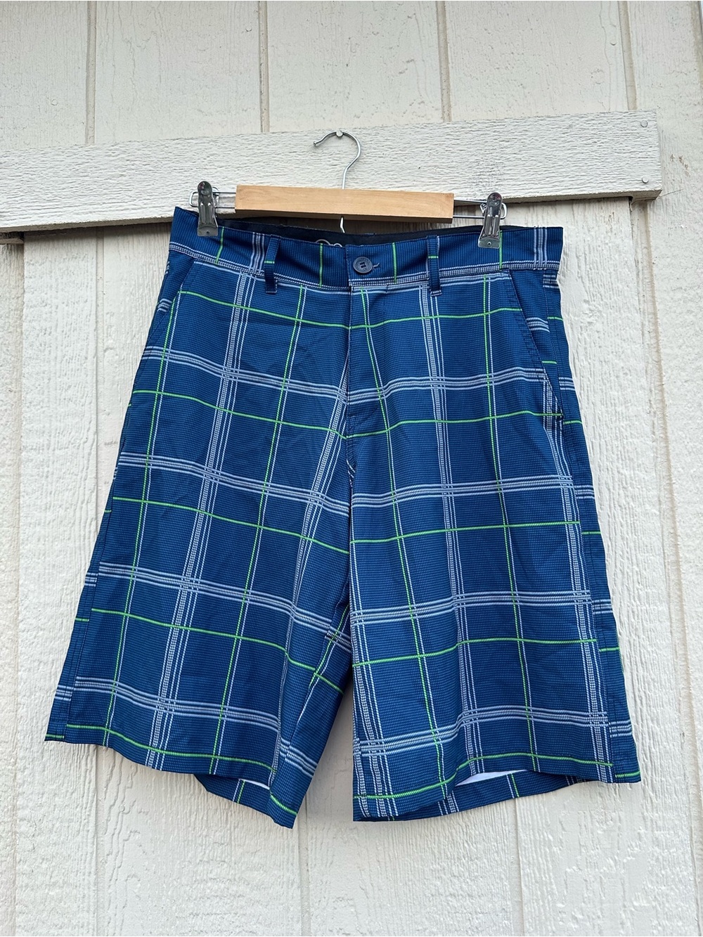 OP Flex 4-Way Stretch Casual Shorts Men's Blue Plaid Size 30 Lightweight Golf